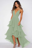 Red A Line Spaghetti Straps Tiered High Low Formal Dress