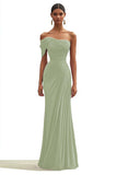 Mermaid Dark Green One Shoulder Pleated Long Prom Dress