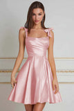 Yellow A-Line Ruched Homecoming Dress with Bowknot