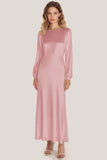 Ivory Satin Scoop Neck A Line Formal Dress with Long Sleeves