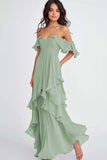Ruffled Pleated Lilac Off the Shoulder A Line Long Formal Dress