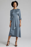Plum Ruffled Satin A Line Midi Wedding Guest Dress