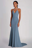 Sheath Pink Halter Beaded Long Chiffon Formal Dress