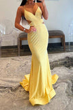 Elegant Yellow Cutout Waist Lace Up Long Beaded Prom Dress