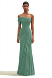 Mermaid Dark Green One Shoulder Pleated Long Prom Dress