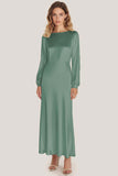 Ivory Satin Scoop Neck A Line Formal Dress with Long Sleeves