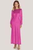 Ivory Satin Scoop Neck A Line Formal Dress with Long Sleeves