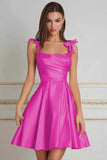 Yellow A-Line Ruched Homecoming Dress with Bowknot