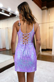 Lilac Sequins Lace-Up Back Tight Short Homecoming Dress