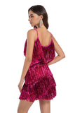 Tiered Fuchsia Fringed Sheath Cocktail Dress