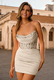 Blush Strapless Corset Ruched Bodycon Homecoming Dress With Appliques