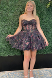 Floral Printed Lilac A Line Sweetheart Mini Homecoming Dress