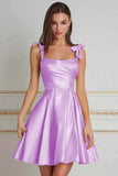 Yellow A-Line Ruched Homecoming Dress with Bowknot