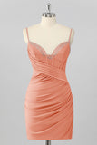 Blush Pink Corset Tight Mini Homecoming Dress with Beading