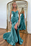 Satin Mermaid Sweetheart Zipper Back Long Prom Dress With Split
