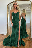 Navy Satin Sweetheart Mermaid Long Prom Dress With Split