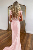Cute Satin Mermaid Cutout Waist Sweep Train Prom Dress With Flower