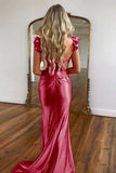 Cute Satin Mermaid Cutout Waist Sweep Train Prom Dress With Flower