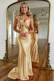 Cute Satin Mermaid Cutout Waist Sweep Train Prom Dress With Flower