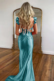 Cute Satin Mermaid Cutout Waist Sweep Train Prom Dress With Flower
