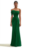 Mermaid Dark Green One Shoulder Pleated Long Prom Dress