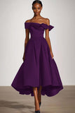 Off The Shoulder A Line Black Satin Midi Formal Dress