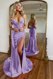 Sage Mermaid Corset Spaghetti Straps Prom Dress with Slit
