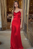 Spaghetti Straps Satin Black Sheath Long Formal Dress