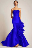 Strapless Mermaid Satin Black Tie Dress With Ruffles