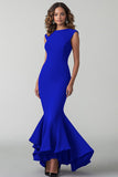 Plum Crepe Mermaid Round Neck Long Formal Dress