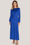 Ivory Satin Scoop Neck A Line Formal Dress with Long Sleeves
