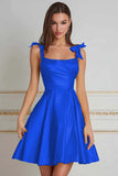Yellow A-Line Ruched Homecoming Dress with Bowknot
