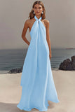 Simple White Halter A Line Chiffon Wedding Guest Dress