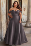 Plus Size Dark Green Off The Shoulder Satin A Line Formal Dress