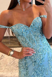 Stunning Off The Shoulder Long Glitter Sequin Mermaid Prom Dress With Split
