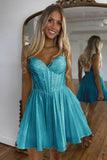 Sparkly Beaded Corset A Line Strapless Homecoming Dress