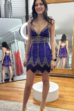 Peacock Blue Sequins Homecoming Dress With Fringes