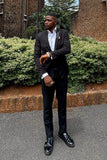Men's Black 2 Piece Notched Lapel One Button Groom Suits