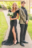 Golden Black Shawl Lapel Jacquard 2-Piece Prom Suits