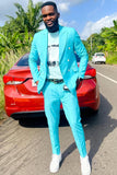 Men's Sky Blue Peaked Lapel 2 Pieces Prom Suits