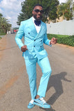 Men's Blue 3 Pieces Notched Lapel Prom Suits