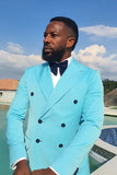 Men's Blue 3 Pieces Notched Lapel Prom Suits