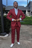 Striped Dark Burgundy Peaked Lapel 3 Pieces Men's Prom Suits