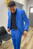 Men's Blue 2 Pieces Slim Fit Notched Lapel Prom Suits
