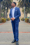 Striped Notched Lapel 2 Pieces Blue Men's Suits