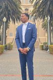 Striped Notched Lapel 2 Pieces Blue Men's Suits
