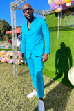 Men's Peaked Lapel 2 Pieces Slim Fit Blue Prom Suits
