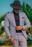 Grey 2 Pieces Striped Slim Fit Shawl Lapel Prom Suits