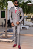 Men's Grey 2 Pieces Slim Fit Peaked Lapel Prom Suits