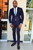 Dark Blue 2 Pieces Peaked Lapel Formal Suits